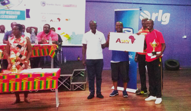 The President of the GTTA, Mawuko Afadzinu (middle) presenting the Asky Airline package to Derek Abrefa. The President of the GTTA, Mawuko Afadzinu (middle) presenting the Asky Airline package to Derek Abrefa.
